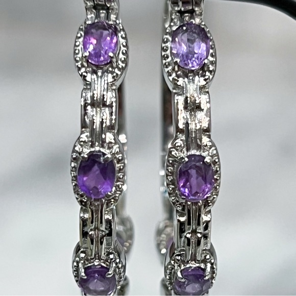 African Amethyst Large Silver Hoop Earrings - Picture 5 of 13